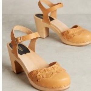 Swedish Hasbeens Fringy Clogs, Size 40.